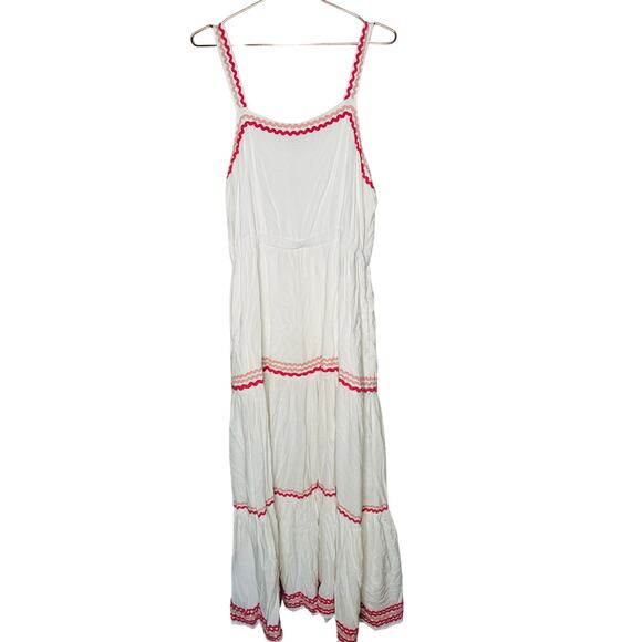 SPLENDID White Pink Cotton Colorful Trim Riviera Maxi Dress Size Extra Large - Picture 2 of 12